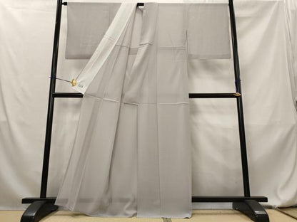 平和屋着物＊夏物　洗える最高級着物　＜英＞はなぶさ謹製　色無地　絽縮緬　牡丹鼠色　たとう紙付き　洗える着物　AABL1635st