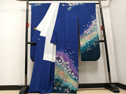平和屋着物●豪華振袖　作家物　絞り　舞花文　暈し染め　金彩　金通し地　正絹　逸品　AABL1641ph