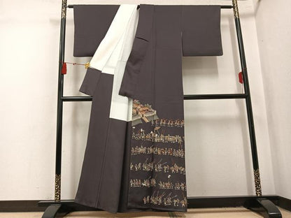 平和屋着物●豪華色留袖　総刺繍　人物風景文　正絹　逸品　AABL1642ph