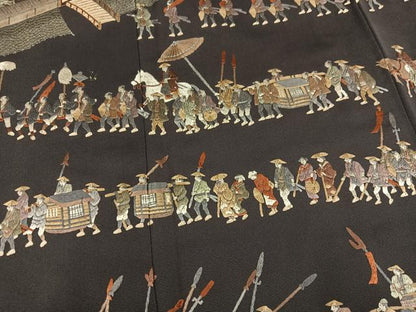 平和屋着物●豪華色留袖　総刺繍　人物風景文　正絹　逸品　AABL1642ph