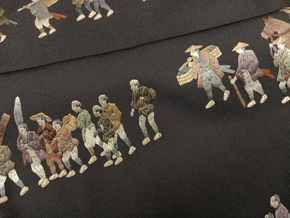 平和屋着物●豪華色留袖　総刺繍　人物風景文　正絹　逸品　AABL1642ph