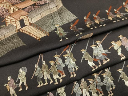 平和屋着物●豪華色留袖　総刺繍　人物風景文　正絹　逸品　AABL1642ph