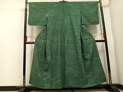 平和屋着物●上質な小紋　紬地　松葉　正絹　逸品　AABL1643ph