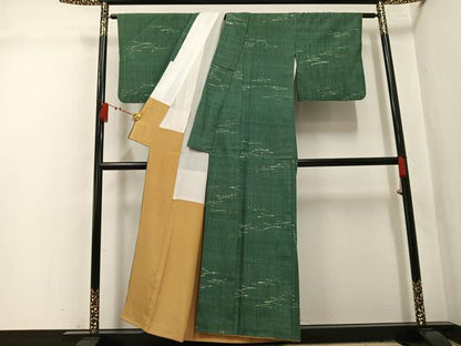 平和屋着物●上質な小紋　紬地　松葉　正絹　逸品　AABL1643ph