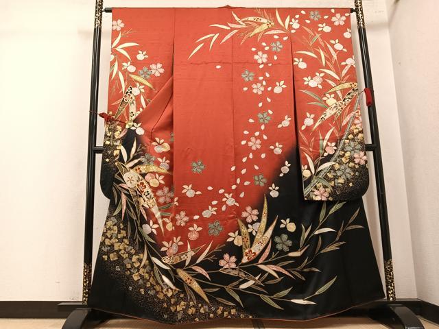 平和屋着物●豪華振袖　駒刺繍　草花文　暈し染め　金銀彩　正絹　逸品　AABL1644ph