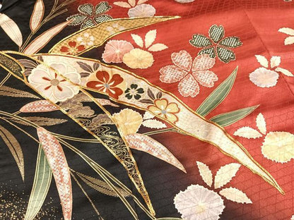 平和屋着物●豪華振袖　駒刺繍　草花文　暈し染め　金銀彩　正絹　逸品　AABL1644ph