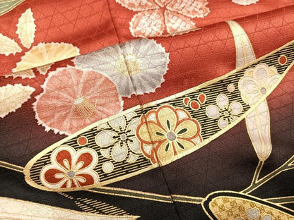 平和屋着物●豪華振袖　駒刺繍　草花文　暈し染め　金銀彩　正絹　逸品　AABL1644ph