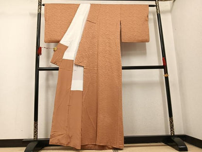 平和屋着物●上質な色無地　松葉地紋　江戸茶色　正絹　逸品　AABL1647ph