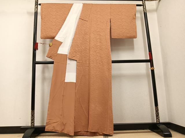 平和屋着物●上質な色無地　松葉地紋　江戸茶色　正絹　逸品　AABL1647ph