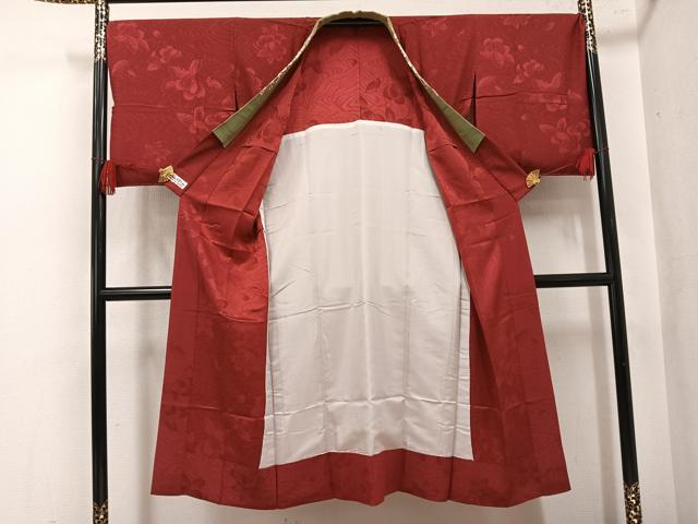平和屋着物●長襦袢　無双仕立て　花地紋　紅鳶色　やまと誂製　半衿刺繍　正絹　逸品　AABL1648ph