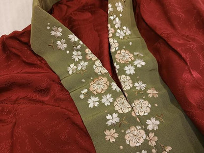平和屋着物●長襦袢　無双仕立て　花地紋　紅鳶色　やまと誂製　半衿刺繍　正絹　逸品　AABL1648ph