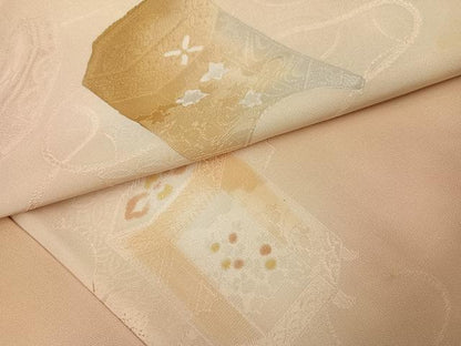 平和屋着物▼上質な小紋　地紋起こし　貝桶花文　暈し染め　正絹　逸品　AABL1649ph