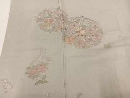 平和屋着物●訪問着　総刺繍　中国三大刺繍　スワトウ刺繍　汕頭刺繍　草花文　正絹　逸品　未使用　AABL1652ph