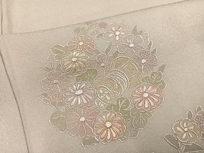 平和屋着物●訪問着　総刺繍　中国三大刺繍　スワトウ刺繍　汕頭刺繍　草花文　正絹　逸品　未使用　AABL1652ph