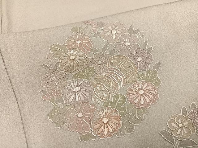 平和屋着物●訪問着　総刺繍　中国三大刺繍　スワトウ刺繍　汕頭刺繍　草花文　正絹　逸品　未使用　AABL1652ph