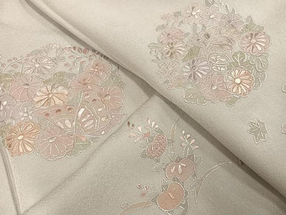 平和屋着物●訪問着　総刺繍　中国三大刺繍　スワトウ刺繍　汕頭刺繍　草花文　正絹　逸品　未使用　AABL1652ph