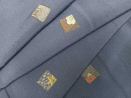 平和屋着物●訪問着　総刺繍　色紙草花文　金糸　正絹　逸品　AABL1664ph
