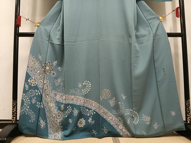 平和屋着物●訪問着　作家物　直弘　草花文　金彩　正絹　逸品　AABL1665ph