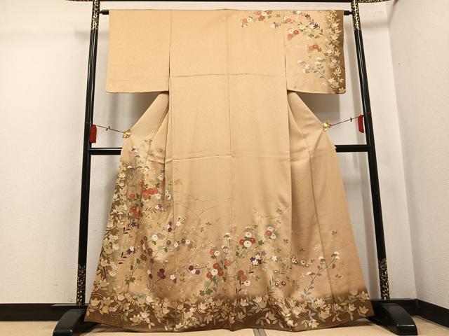 平和屋着物●訪問着　駒刺繍　草花文　暈し染め　金彩　正絹　逸品　AABL1666ph