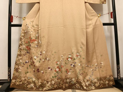平和屋着物●訪問着　駒刺繍　草花文　暈し染め　金彩　正絹　逸品　AABL1666ph