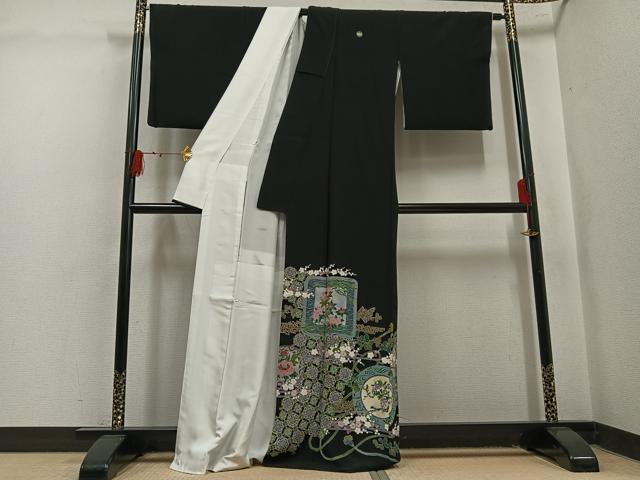 平和屋着物●豪華黒留袖　本加賀友禅　作家物　池田裕　花鳥文　正絹　逸品　AABL1669ph