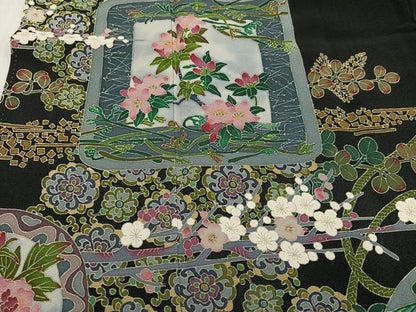 平和屋着物●豪華黒留袖　本加賀友禅　作家物　池田裕　花鳥文　正絹　逸品　AABL1669ph