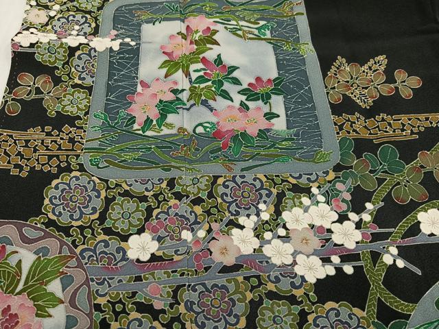 平和屋着物●豪華黒留袖　本加賀友禅　作家物　池田裕　花鳥文　正絹　逸品　AABL1669ph