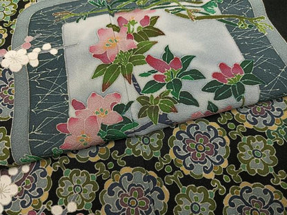 平和屋着物●豪華黒留袖　本加賀友禅　作家物　池田裕　花鳥文　正絹　逸品　AABL1669ph