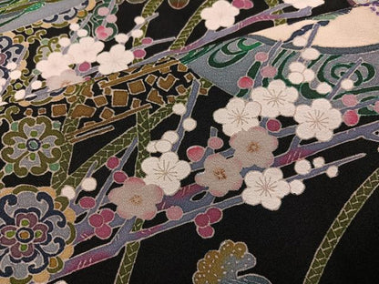 平和屋着物●豪華黒留袖　本加賀友禅　作家物　池田裕　花鳥文　正絹　逸品　AABL1669ph