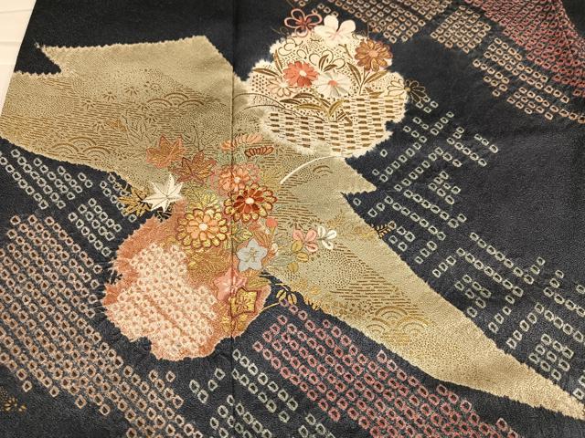 平和屋着物●創業460年・千總　訪問着　刺繍　絞り　雪輪草花文　金彩　正絹　逸品　AABL1670ph