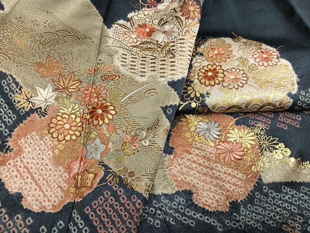 平和屋着物●創業460年・千總　訪問着　刺繍　絞り　雪輪草花文　金彩　正絹　逸品　AABL1670ph