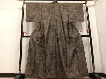 平和屋着物●本場大島紬　9マルキ　草花文　正絹　逸品　AABL1672ph