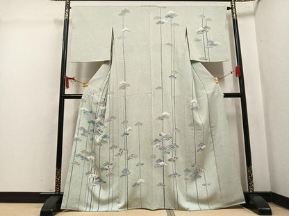 平和屋着物●訪問着　松　たたき染め　銀彩　正絹　逸品　AABL1674ph