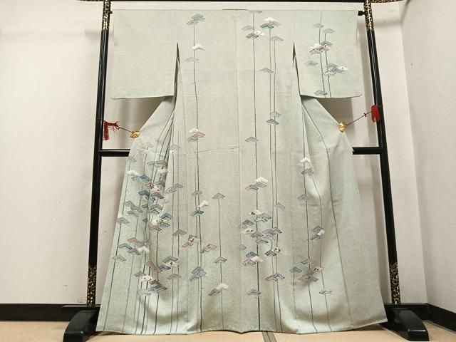 平和屋着物●訪問着　松　たたき染め　銀彩　正絹　逸品　AABL1674ph