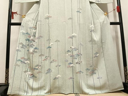 平和屋着物●訪問着　松　たたき染め　銀彩　正絹　逸品　AABL1674ph
