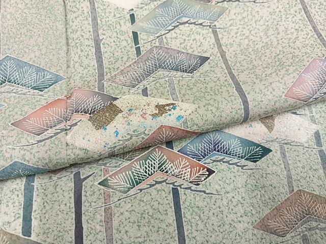 平和屋着物●訪問着　松　たたき染め　銀彩　正絹　逸品　AABL1674ph
