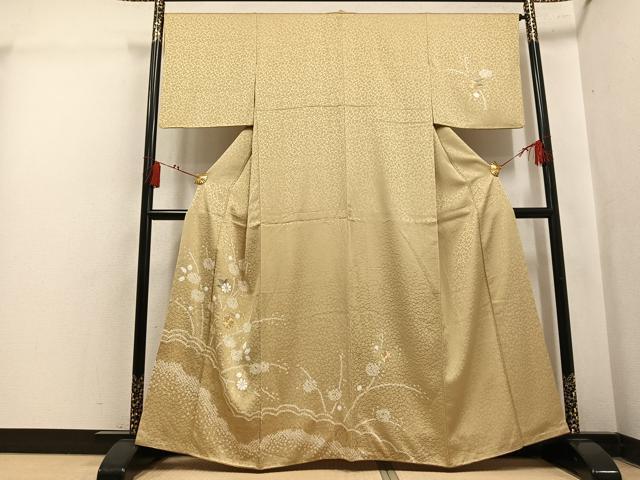 平和屋着物●訪問着　絞り　駒刺繍　草花文　正絹　逸品　AABL1675ph