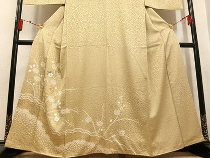 平和屋着物●訪問着　絞り　駒刺繍　草花文　正絹　逸品　AABL1675ph
