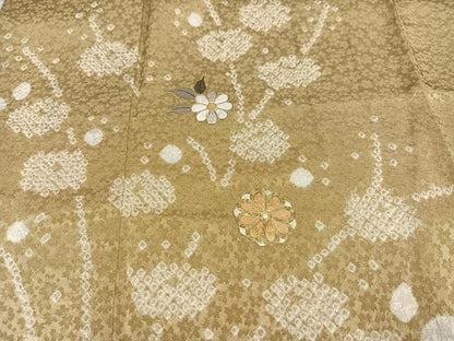 平和屋着物●訪問着　絞り　駒刺繍　草花文　正絹　逸品　AABL1675ph