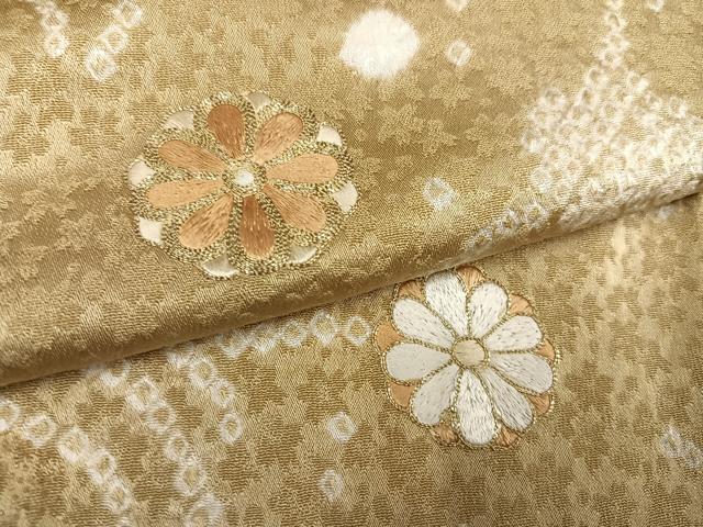 平和屋着物●訪問着　絞り　駒刺繍　草花文　正絹　逸品　AABL1675ph