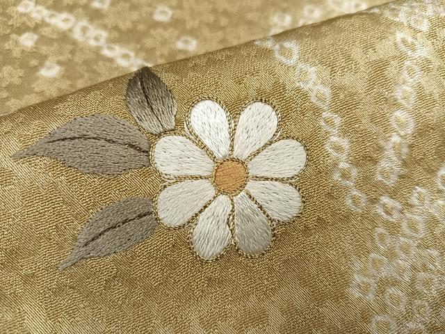 平和屋着物●訪問着　絞り　駒刺繍　草花文　正絹　逸品　AABL1675ph