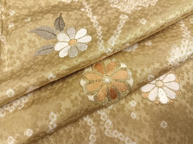 平和屋着物●訪問着　絞り　駒刺繍　草花文　正絹　逸品　AABL1675ph