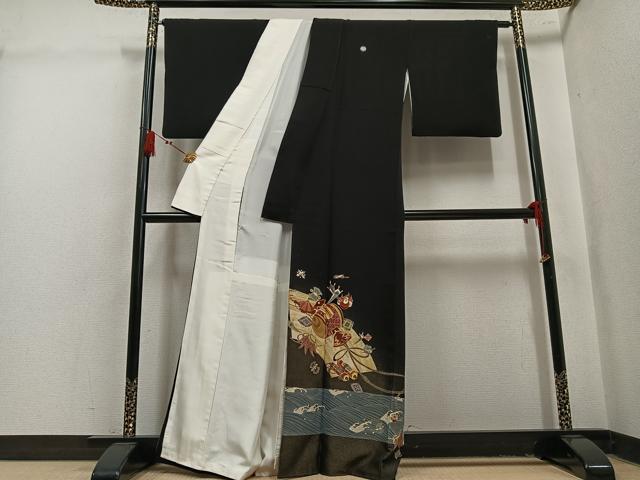 平和屋着物●豪華黒留袖　作家物　駒刺繍　立波宝尽くし　金彩　正絹　逸品　AABL1676ph
