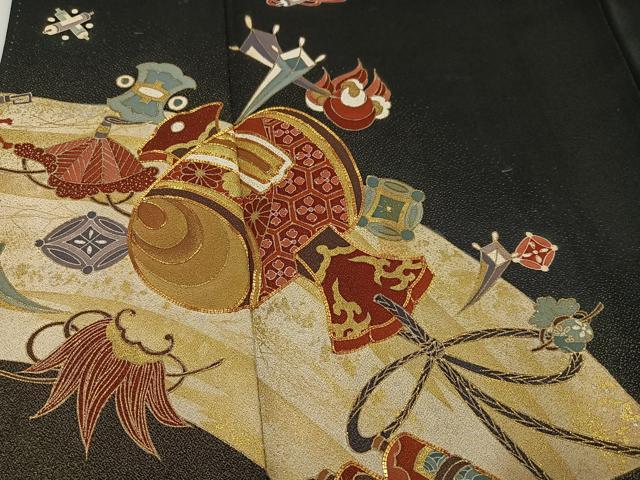 平和屋着物●豪華黒留袖　作家物　駒刺繍　立波宝尽くし　金彩　正絹　逸品　AABL1676ph