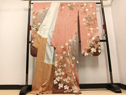 平和屋着物●豪華振袖　駒刺繍　花蝶文　暈し染め　金彩　正絹　逸品　AABL1678ph