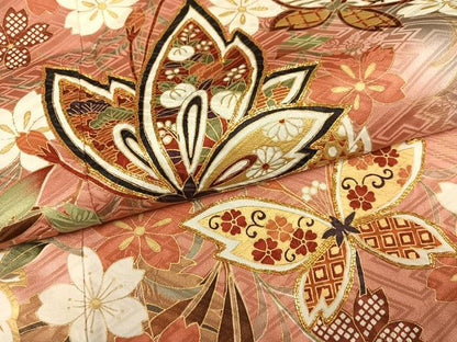 平和屋着物●豪華振袖　駒刺繍　花蝶文　暈し染め　金彩　正絹　逸品　AABL1678ph
