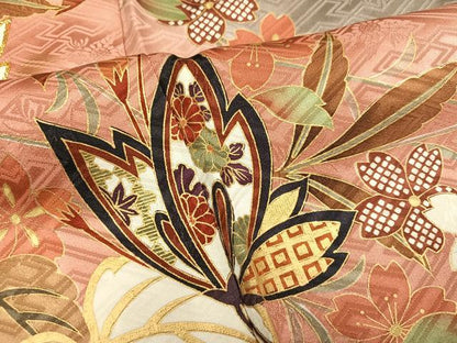 平和屋着物●豪華振袖　駒刺繍　花蝶文　暈し染め　金彩　正絹　逸品　AABL1678ph