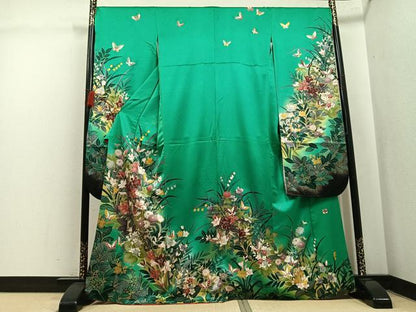 平和屋着物●女優・後藤久美子ブランド　振袖　花蝶文　正絹　逸品　AABL1679ph
