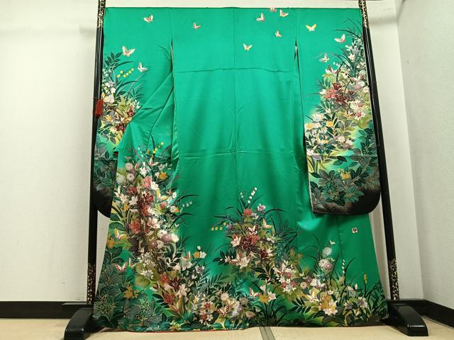 平和屋着物●女優・後藤久美子ブランド　振袖　花蝶文　正絹　逸品　AABL1679ph