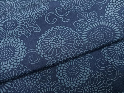 平和屋着物●上質な小紋　藍　型染め　菊唐草文　正絹　逸品　AABL1688ph